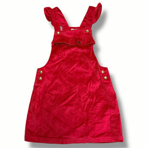Tahari Girls Red Velvet Pinafore Dress Ruffle Jumper Holiday 6–7Y